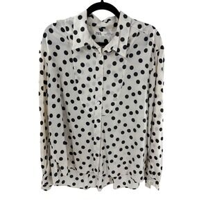 ZARA STUDIO Women's Polka Dot Long Sleeve Button Up Shirt Top Cream Black Size M